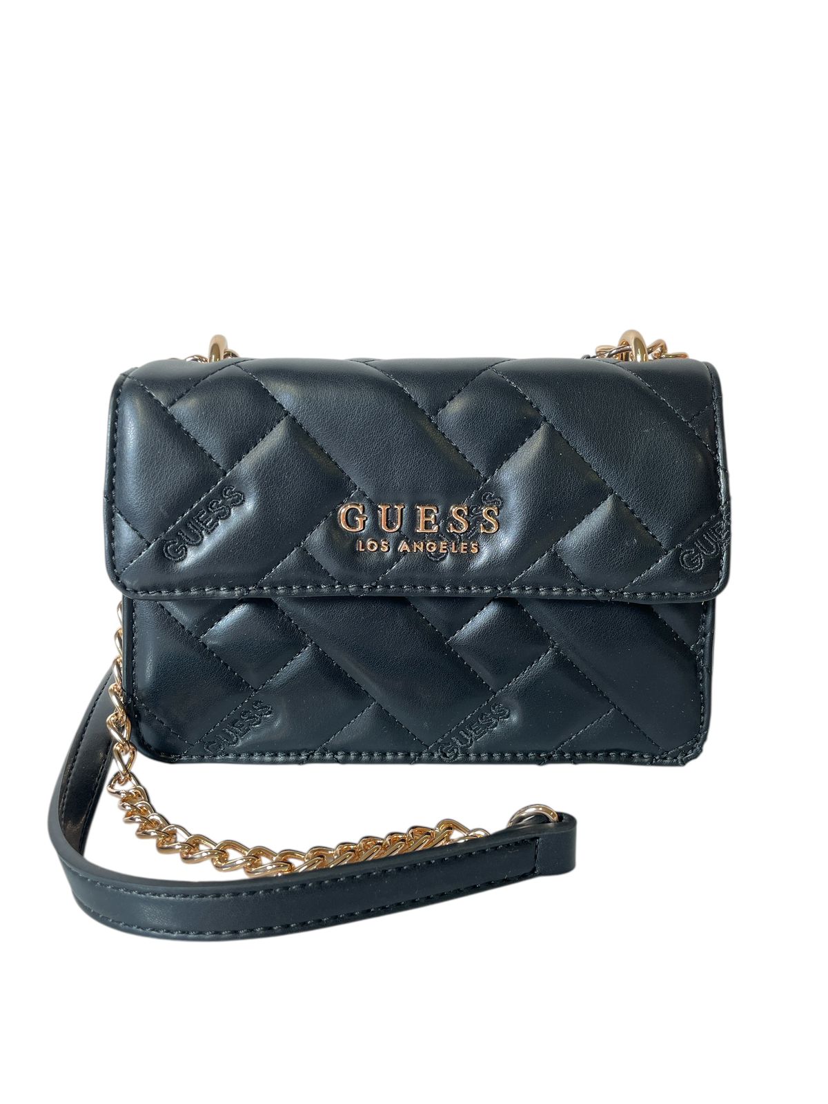 Bolsa Clutch GUESS Acolchada Rosa o Negra con Cadena Dorada Estilo y Glamour Compacto
