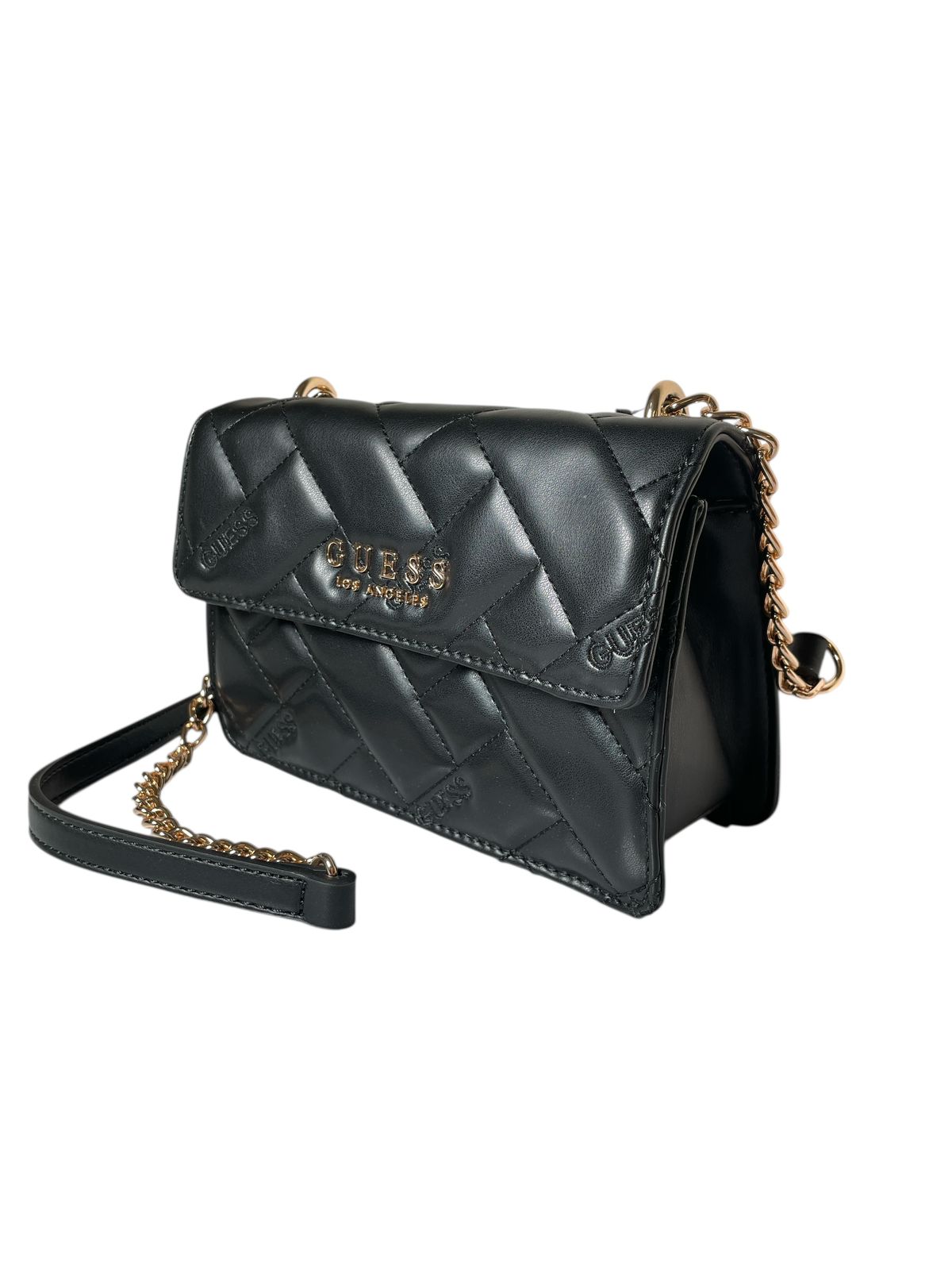 Bolsa Clutch GUESS Acolchada Rosa o Negra con Cadena Dorada Estilo y Glamour Compacto